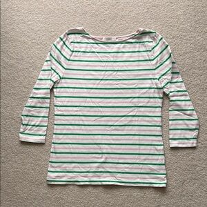 1901 Pink and Green Striped CottonT-Shirt 3/4 Sleeve Size L